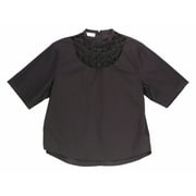 Akris Women's Black Short-Sleeved Cotton Blouse with Metal Ringlets - 4