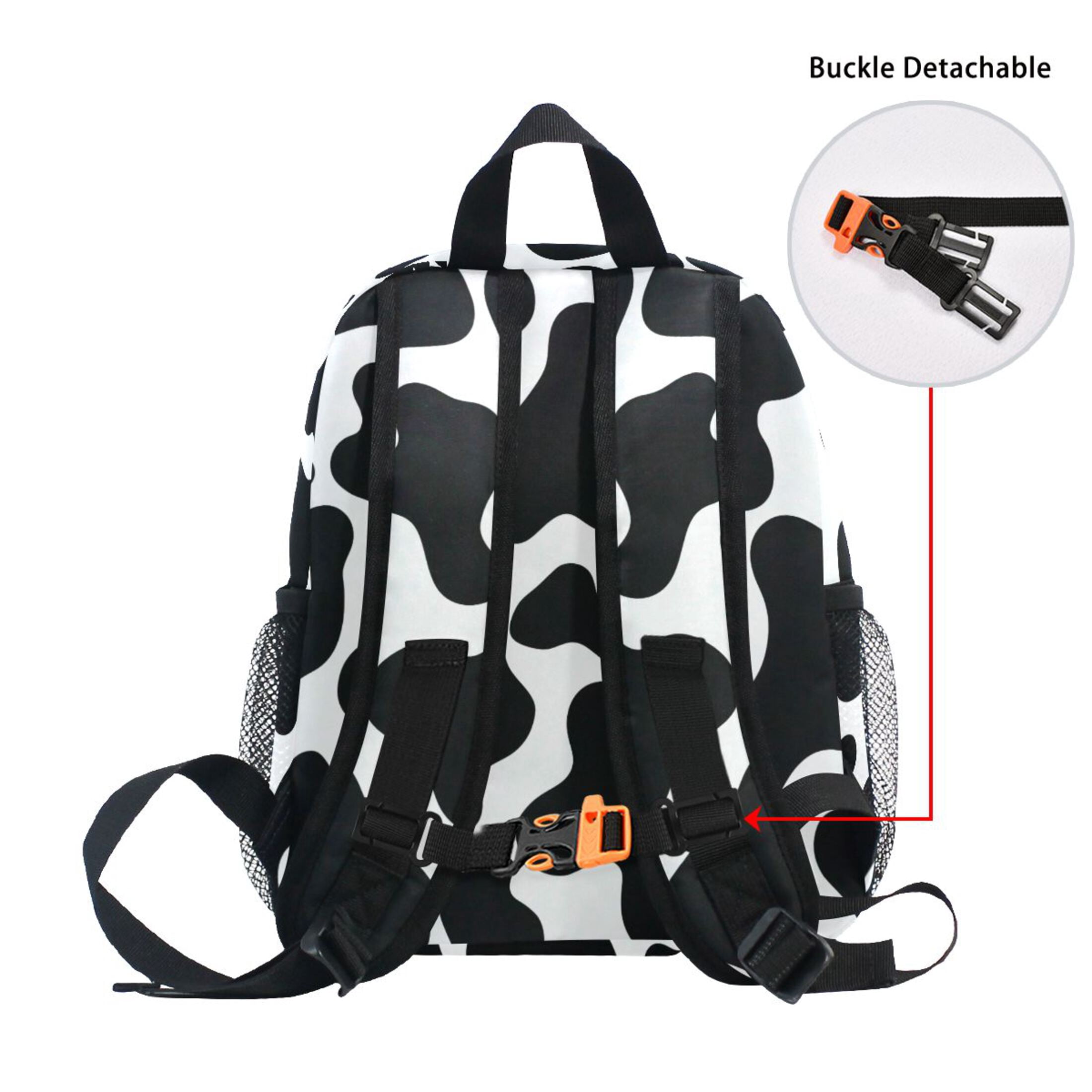 Cow Print Pattern Mini Backpack Cute Small Backpack with Chest Strap and Whistle Ages 3-8