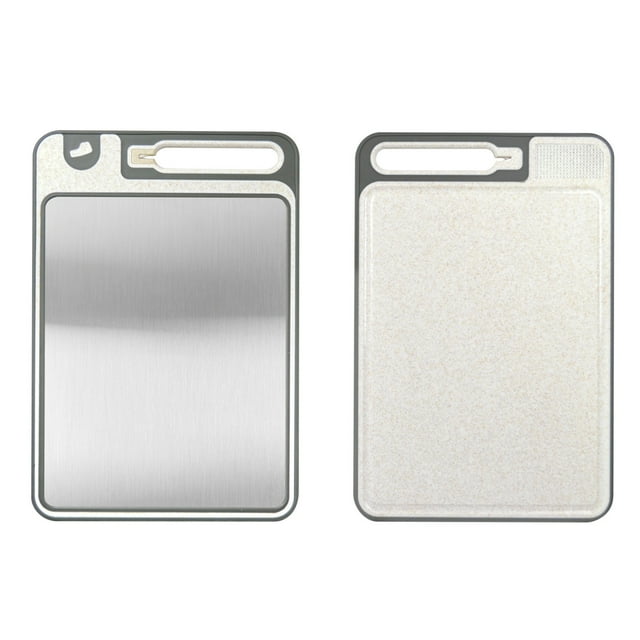 Tabla de Cortar de Acero Inoxidable para Cocina, de Doble Cara con Malla y Pajita Apta para Uso Alimentario | Tabla de Cortar Grande de 21 X 31 Cm