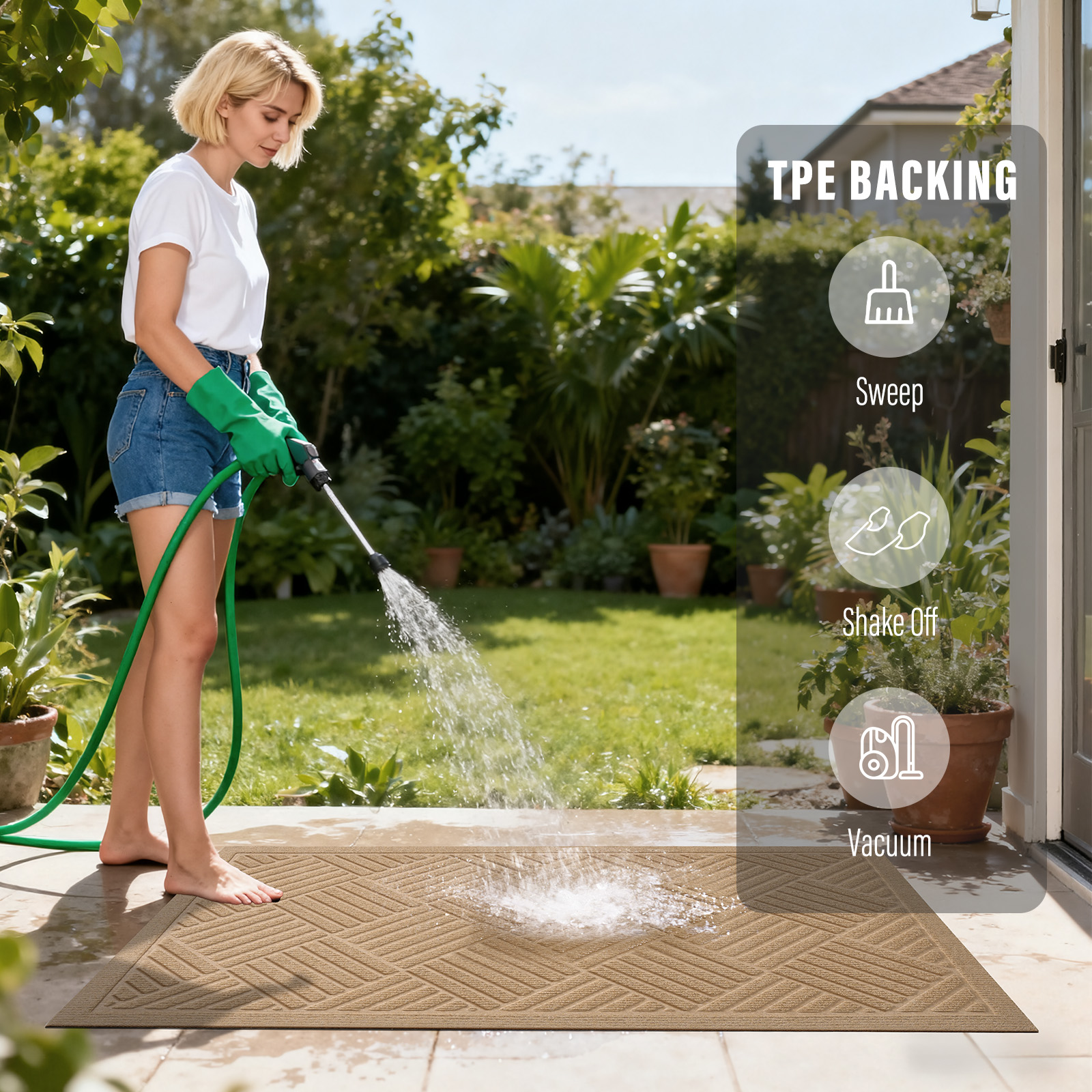 Front Doormat Non Slip Outdoor Mat 24"x36", Dirt Trapper TPE Welcome Mats Outdoor Indoor Rug, Durable Easy Clean Low Profile Doormat for Garage ,Entryway, Patio ,High Traffic Areas, Beige