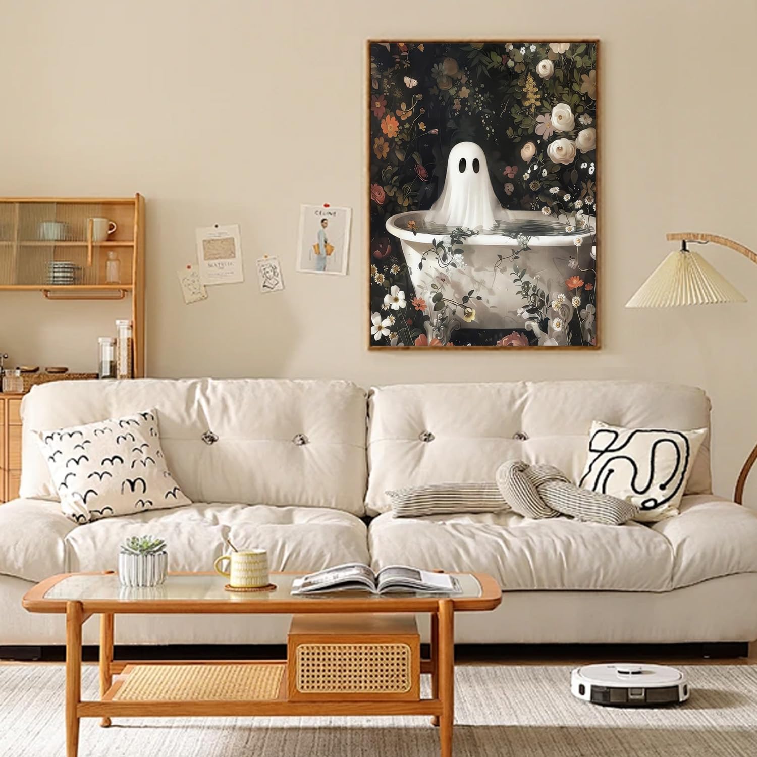 Halloween Diamond Art Kits for Adults, 5D Ghosts Bathing in Flower Forest DIY Full Drill Painting, Home Wall Decor for Living Room, Study, Office, Party, 12x16 Inch