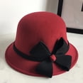 thumbnail image 2 of Haut Rond Nœud Papillon Automne et Hiver pour Femmes Chapeau de Pêcheur Décontracté Petit Chapeau Melon, 2 of 3