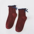thumbnail image 2 of Yuanlong Womens Socks Spring Autumn Solid Color Bow Tie Ribbed Ruffle Crew Socks Streetwear Breathable Cute Socks One Size, 2 of 3