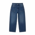 thumbnail image 3 of Women's Y2K High Waist Barrel Jeans Vintage Baggy Cropped Wide Leg Denim Pants Front Patch Pockets Casual Daily Streetwear Jeans Blue, 3 of 5