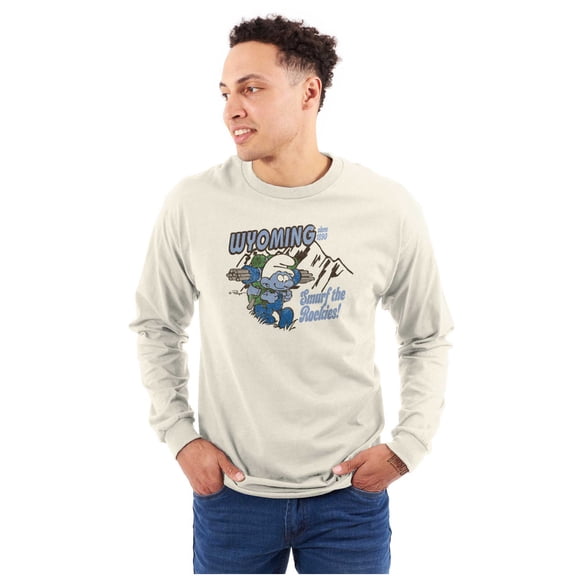 Wyoming WY Hiking Mountains Smurfs Long Sleeve TShirt Men Women Brisco Brands S