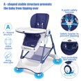 thumbnail image 4 of OLAKIDS  High Chair with One-Hand Removable Tray, 4 Lockable Wheels & Large Storage Basket - Multi-Adjustable Height, Recline & Footrest, Removable Cushion, Foldable for Baby, Infant& Toddler, 4 of 9