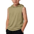 thumbnail image 2 of FSYBOA Boys Athletic Tank Tops, Sleeveless Running Casual Hooded Kids Summer Tops Khaki Size 12-13 T, 2 of 6