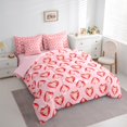 thumbnail image 3 of Homewish Cute Heart Print 7-Piece Twin Bedding Sets,Ribbon Bow Tie Bedding Comforter Set,Pink Diamond Sheet Sets For Girls Kids,Ultra Soft Home Decor Reversible, 3 of 8
