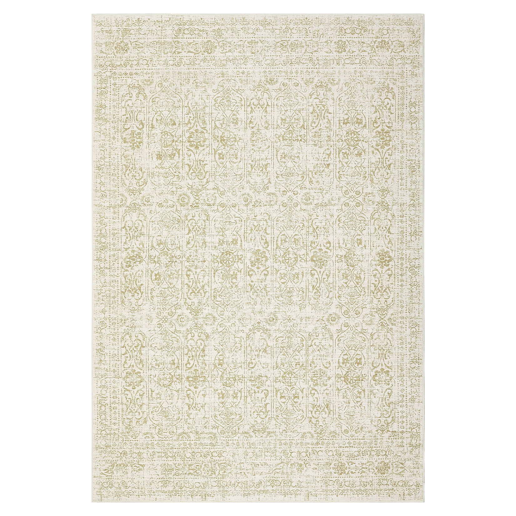 GlowSol 5'x7' Area Rug Soft Washable Oriental Distressed Rug Non-Slip Low Pile Indoor Carpet for Dining Room Home Office, Beige Camel
