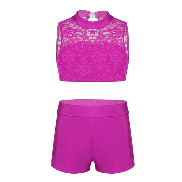 iiniim Kids Girls 2Piece Sports Outfit Athletic Dance Crop Top with