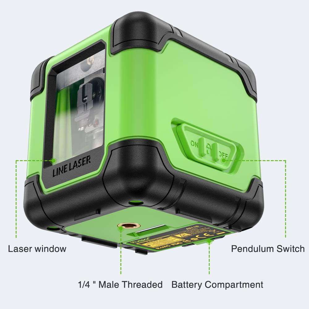 Self-Leveling Laser Level, 98Ft Green Beam Cross Line Laser Level Tools for Picture Hanging and DIY Application with AA Battery