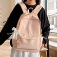 thumbnail image 6 of Solid Color School Backpack, Bow Embroidery Backpack with Pendant, Lightweight Breathable Bookbag for Middle School College, Pink, 6 of 10