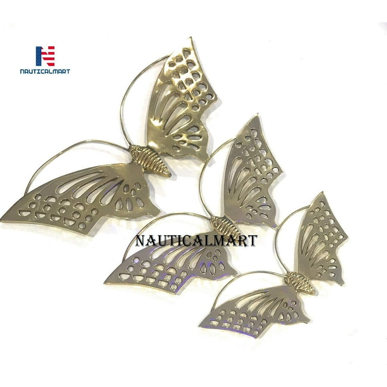 NauticalMart brass butterfly wall hangings mid century home decor - set of  3 