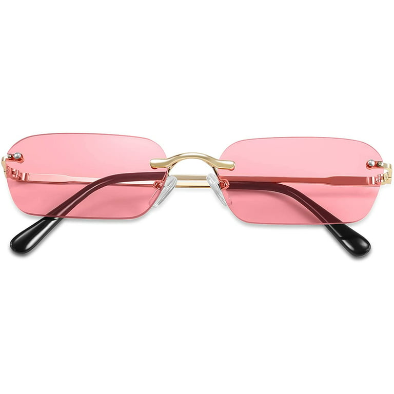 FEISEDY Retro Small Narrow Rimless Sunglasses Clear Eyewear Vintage  Rectangle Sunglasses for Women Men B2643 