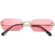 FEISEDY Retro Small Narrow Rimless Sunglasses Clear Eyewear Vintage Rectangle Sunglasses for Women Men B2643
