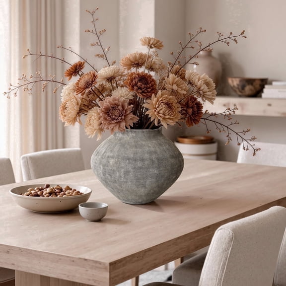 Langford Home 10" Rustic Gray Ribbed Terracotta Decorative Vase