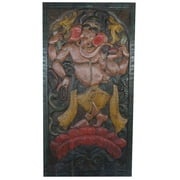 Mogul Yoga Barn Door Vintage Carved Ganesha Lord Of Prosperity Wisdom Wall Sculpture Wooden Door Panel