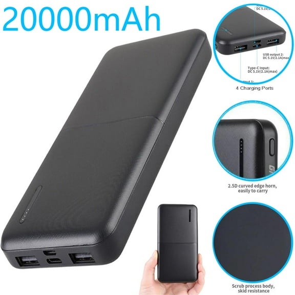 Portable Charger Power Bank, 20000mAh Slim Power Bank with 2 USB C Ports and 1 Type-C Port & 1 Micro Port Fast Charging External Battery Pack Charger Powerbank for Cell Phone, iPhone, Samsung, iPad