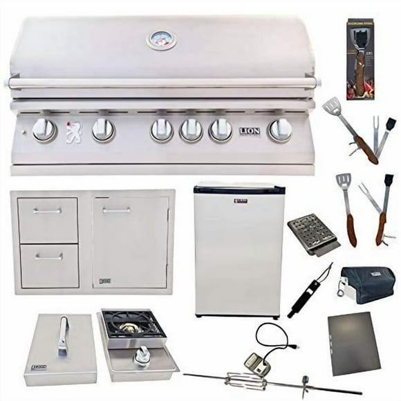 Lion Premium Grills 40-Inch Liquid Propane Grill L90000 with Single Side Burner, Eco Friendly Refrigerator, Door and Drawer Combo with 5 in 1 BBQ Tool Set Best of Backyard Gourmet Package Deal