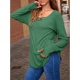 thumbnail image 3 of Womens Long Sleeve V Neck Shirts Loose Fit Casual Tunic Tops Curved Hem Criss Cross with Thumb Hole T Shirt, 3 of 7