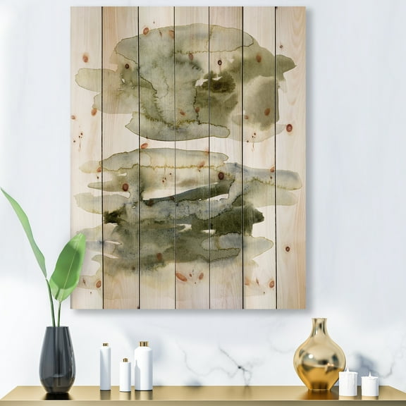 Designart 'Abstract Clouds In Dark Green II' Modern Print on Natural Pine Wood