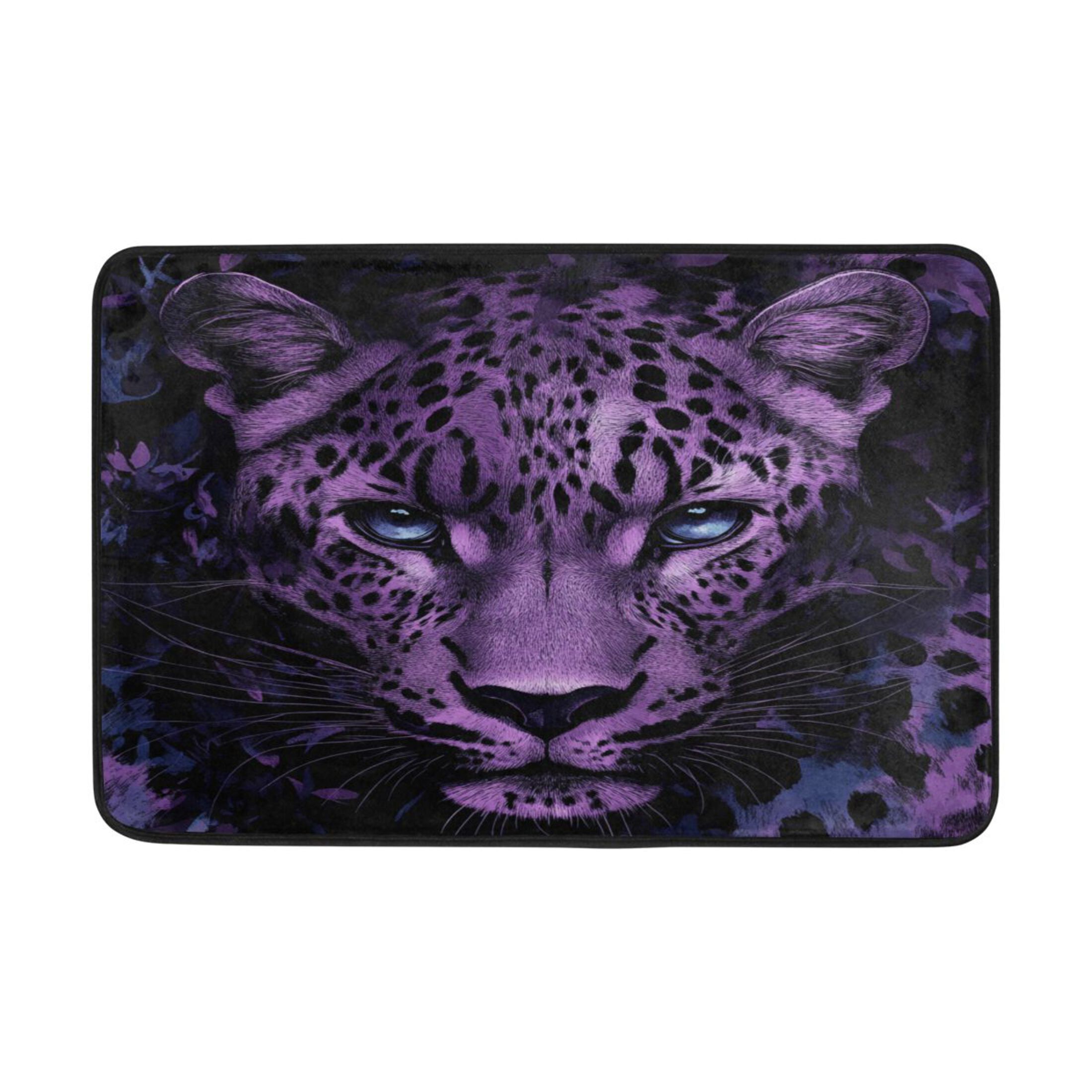 Wobogo Purple Leopard Bathroom Shower Curtain Set with Floor Mat and Hooks Ultra Waterproof Visible Slider Beads
