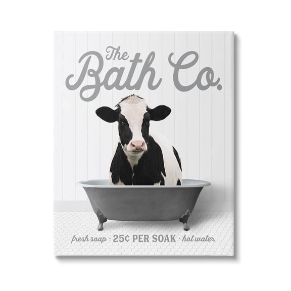 Stupell Industries Farmhouse Cow in Tub Animals & Insects Painting Gallery Wrapped Canvas Print Wall Art, 16 x 20