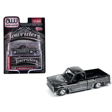 1983 Chevrolet Silverado Pickup Truck Black with Silver Graphics "Lowriders" Series Ltd Ed 1/64 Diecast Model Car by Auto World