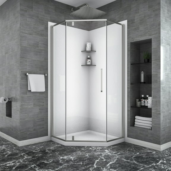 Shower Door 34-1/8" x 72" Semi-Frameless Neo-Angle Hinged Shower Enclosure, 5/16 in. (8mm), Brushed Nickel