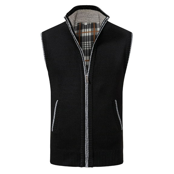 Bcfgryg Mens Autumn And Winter Printed Pocket Knitted Wool Cardigan Vest Sweater Vest Mens Cardigans Black L