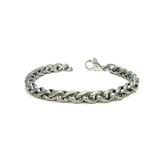 Titanium Kay Solid Titanium 7MM Wheat Matte Finish Chrome Color Gray Color Men's Link Bracelet 8.5"