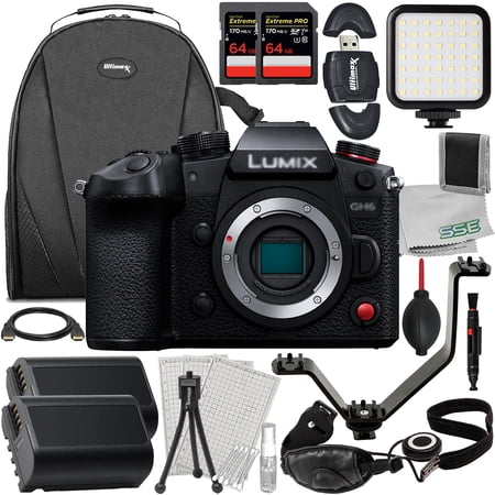 Ultimaxx Essential Panasonic Lumix GH6 Mirrorless Camera Bundle (Body Only) - Includes: 2x 64GB Extreme Pro SDXC, 2x Spare Batteries & Much More (27pc Bundle)
