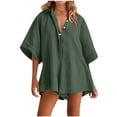 thumbnail image 1 of Yuyuzo Women Jumpsuit V-Neck Half Button Collared Rompers Short Sleeve Oversized Lightweight Overalls, 1 of 7