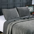 thumbnail image 3 of Kasentex  3-Piece Stone Washed Quilt Set Soft Cotton Floral Velveteen Bedspread Coverlet Set Navy Queen, 3 of 13