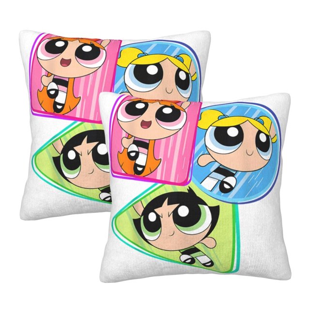 Fundas de almohada de Las Chicas Superpoderosas, súper suaves, esponjosas, de doble cara, acogedoras, para sofá, sala de estar, decoración del hogar, juego de 2 almohadas cuadradas