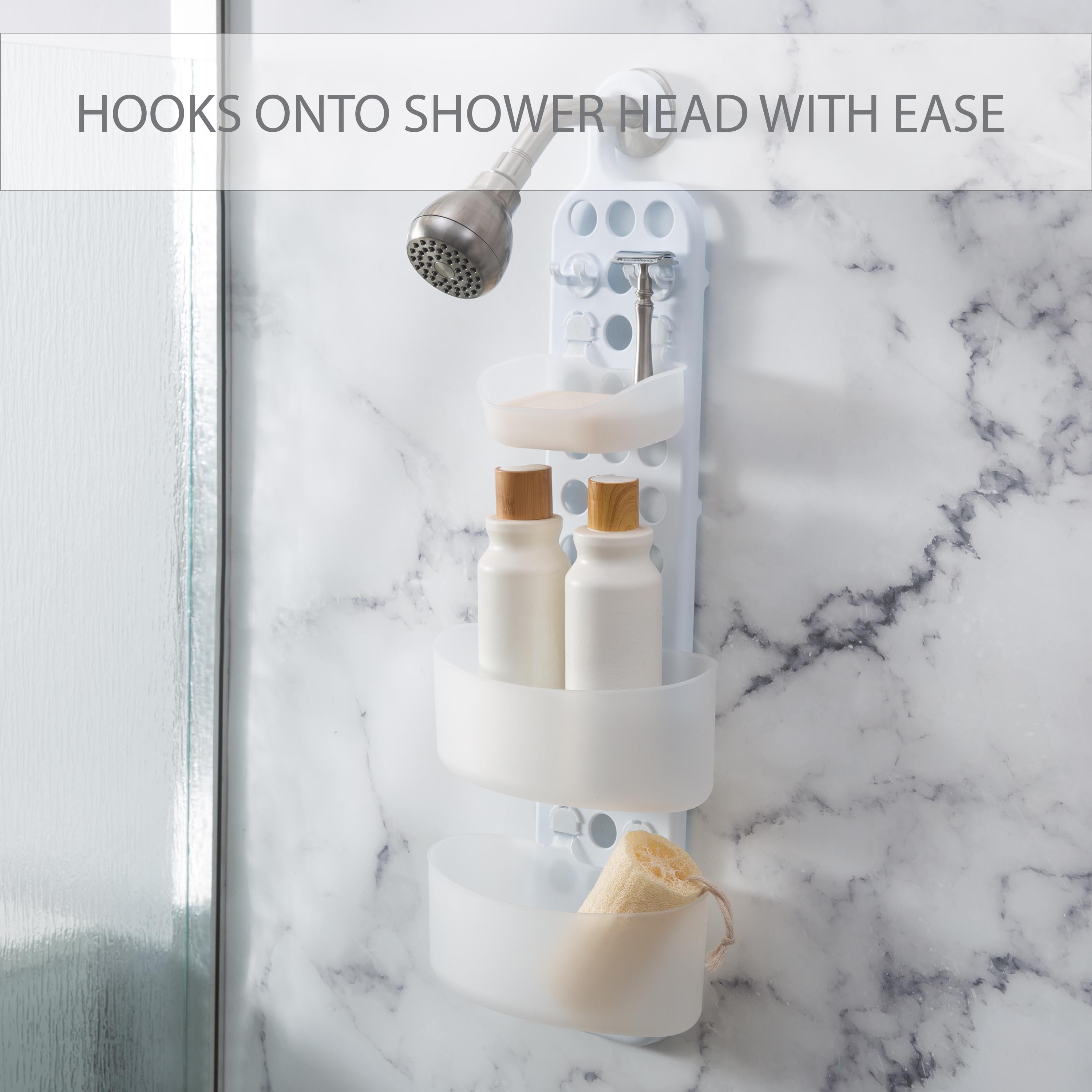 Bath Bliss 3 Shelves Tier Adjustable Plastic Shower Caddy, White