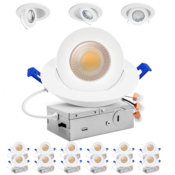 Adetu Luces LED empotrables con gimbal de 4", ajustables 360°, paquete de 12