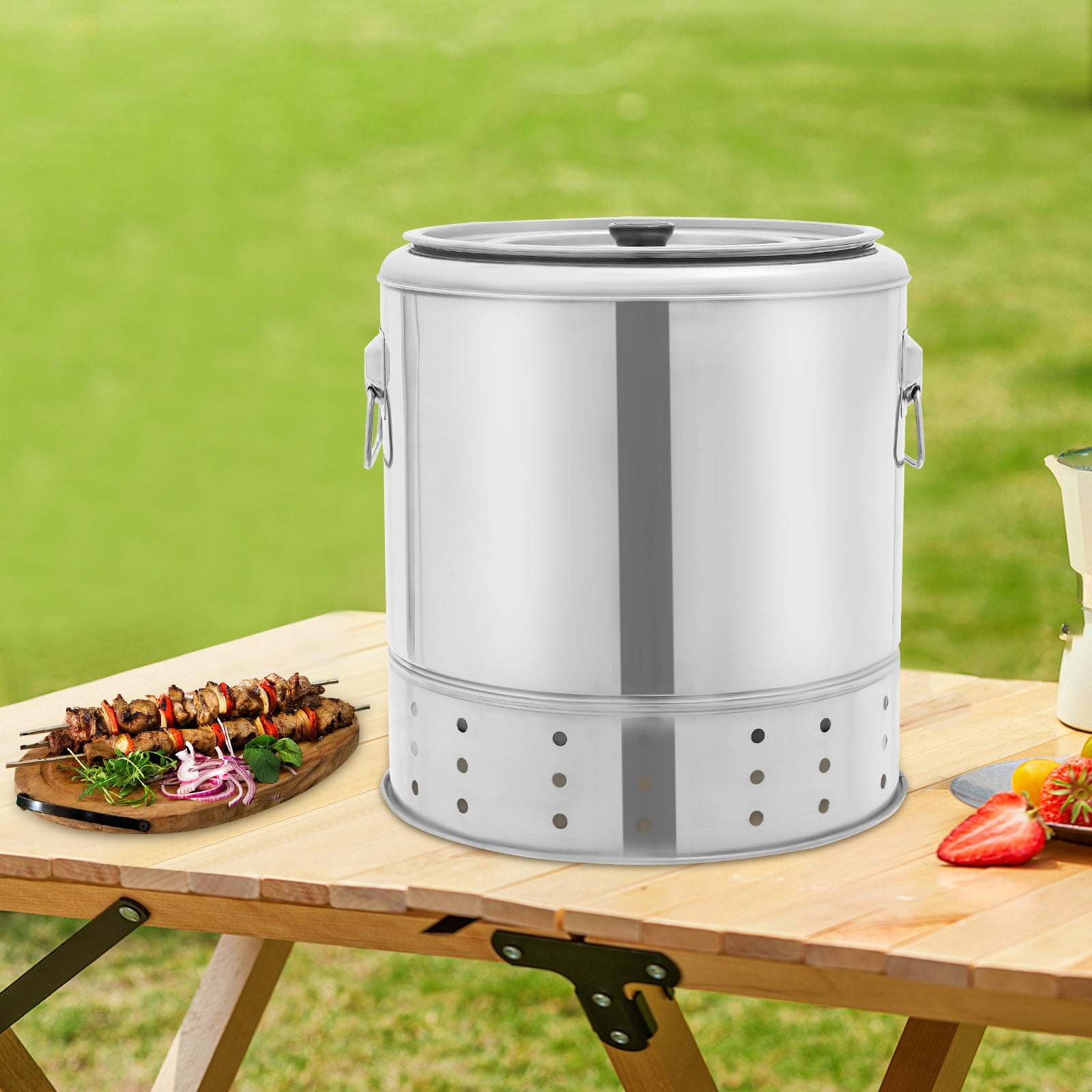 20 Skewers 201 Stainless Steel Charcoal Barrel BBQ Grill, BBQ Hanging Stove Camping Barbecue Rack for Vegetables and Meat Carbon Barbecue