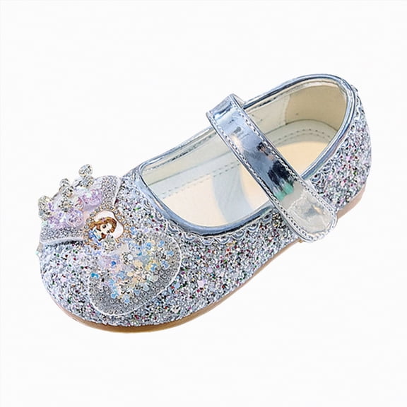 enyan Girl's Dress Shoes Mary Jane Glitter Low Heel Wedding Party Princess Shoes for Toddler/Little/Big Kids Girl Black Dress Shoes,Silver,Size 6
