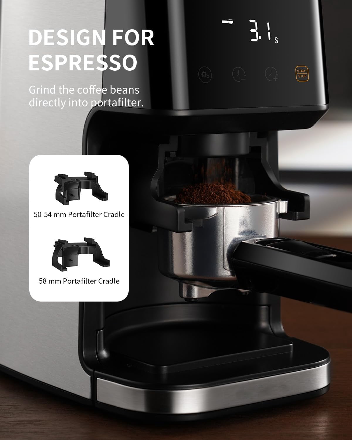 GDOR Conical Burr Espresso Coffee Grinder Electric with Precision Timer 2.0, Touchscreen Adjustable Burr Mill with 51 Precise Settings for Home Use, Anti-static, Stainless Steel
