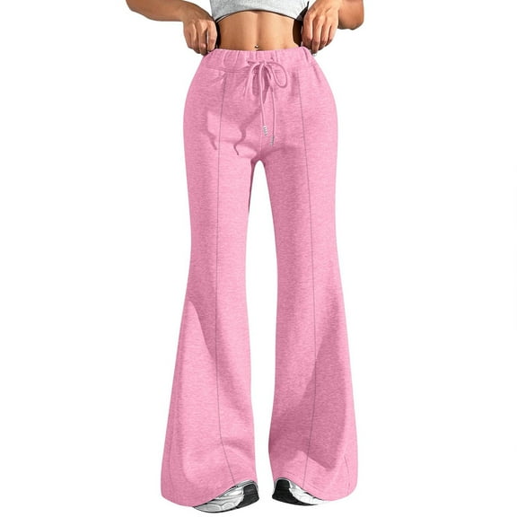 YDDIAN Baggy Sweatpants for Women Casual Wide Leg Plus Size Flared Pants Drawstring Winter Palazzo High Waisted Sweatpants with Pockets Pink S