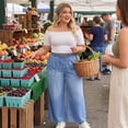 thumbnail image 3 of Agnes Orinda Women's Plus Size Jeans Drawstring Elastic Waist Denim Pants Casual Wide Leg Chambray Palazzo Pants with Pockets 1X Light Blue, 3 of 7