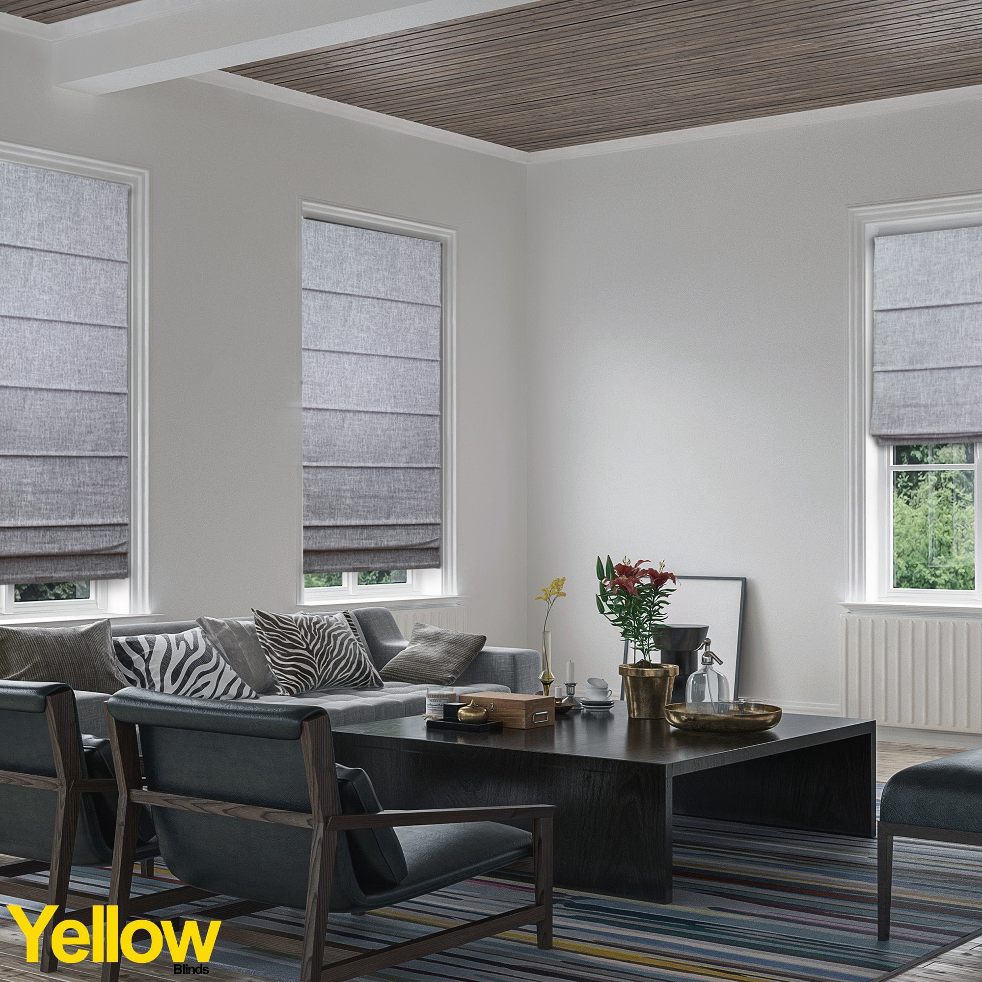 Yellow Blinds Cordless Blackout Roman Shade, Lexington Gainsboro - 48"W X 72"H