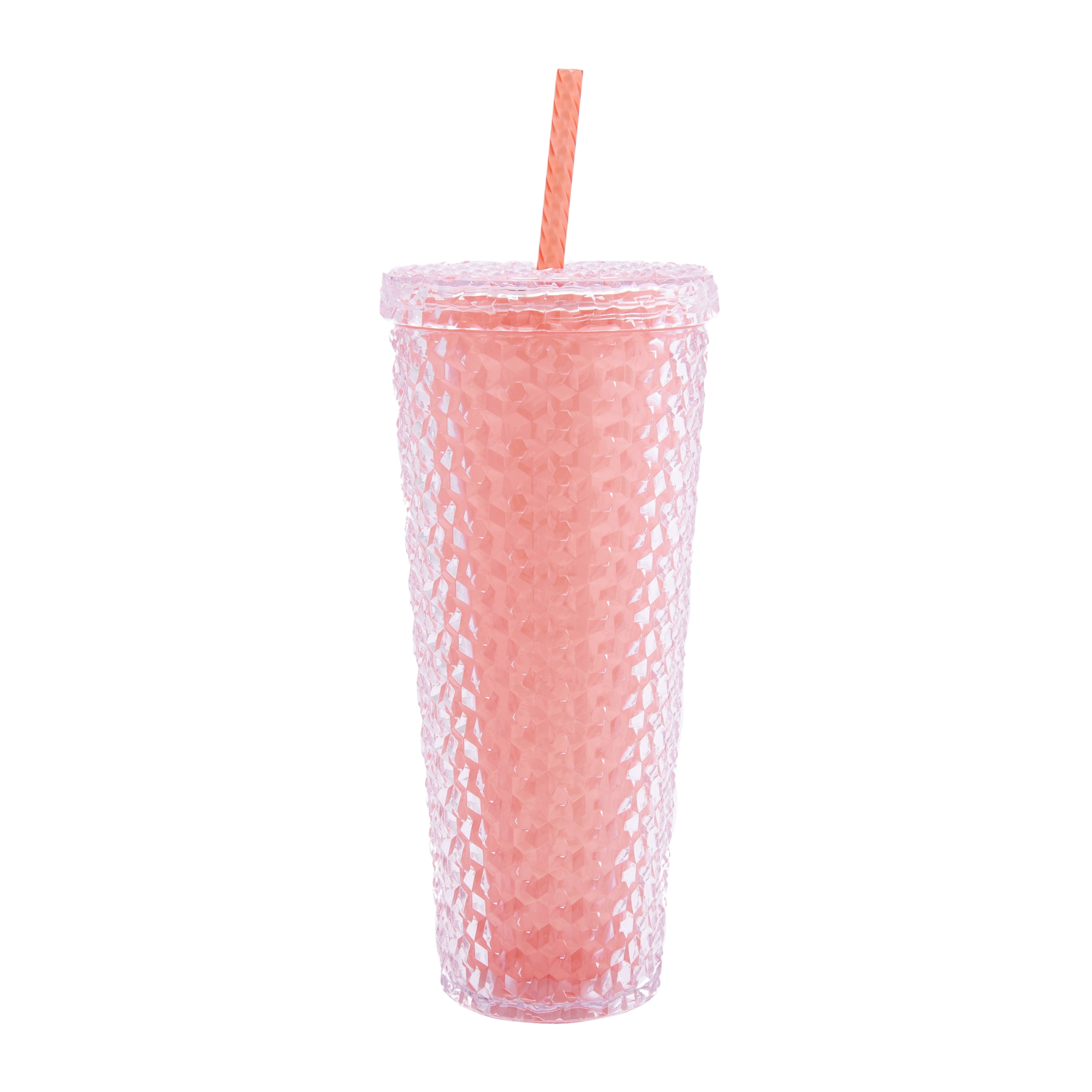 Mainstays 4-Pack 26-Ounce Color Changing Textured Tumbler with Straw, Coral