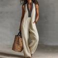 thumbnail image 2 of LEKODE Women Jumpsuit Linen Cotton Jumpsuits Loose Overalls Button Down Jumpsuits with Pockets Y2k Baggy Jumpsuit Travel Jumpsuits for Women Ruched Rompers Summer Outfits for Women Beige L, 2 of 7