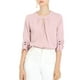 thumbnail image 5 of CURVOSPORT Camisa Elegante para Mujeres, Top de Oficina con Abertura en el Cuello, Frontal Plisado, Manga 3/4, Blusa de Chifón 3XL Rosa, 5 of 7