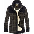 thumbnail image 1 of Chaqueta informal de franela a cuadros con botones y forro polar cálido para exteriores para hombre con bolsillos laterales, 1 of 4