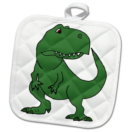 

3dRose Cool Funny Green T-rex Dinosaur Cartoon Original - Pot Holder 8 by 8-inch