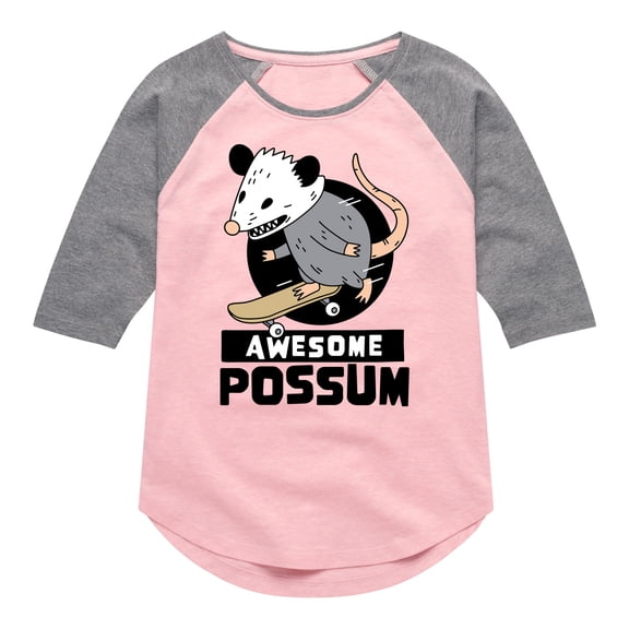 Instant Message - Awesome Possum - Toddler & Youth Girls Raglan Graphic T-Shirt