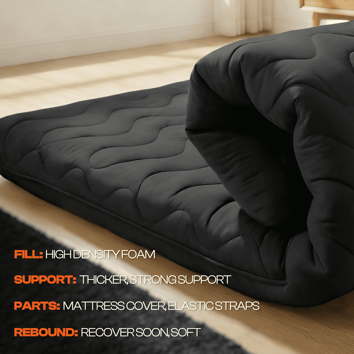 Japanese Floor Mattress Futon - 3.5" Extra Firm Foldable Tatami Mat, 5-Layer Support with High-Density Foam Portable Floor Bed for Guest, Dorm, Kids Room & Camping Grey Queen